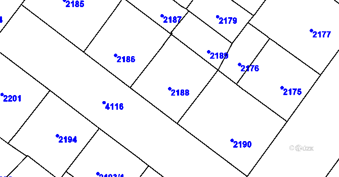 Parcela st. 2188 v KÚ Vinohrady, Katastrální mapa