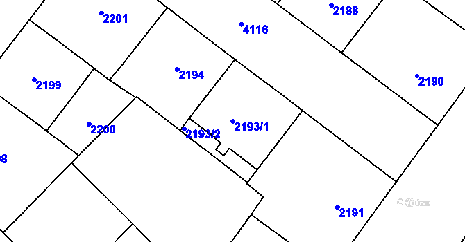 Parcela st. 2193/1 v KÚ Vinohrady, Katastrální mapa