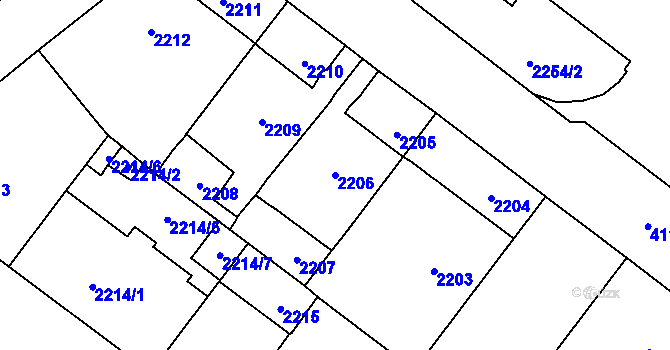 Parcela st. 2206 v KÚ Vinohrady, Katastrální mapa