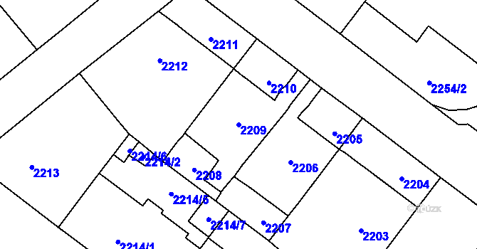 Parcela st. 2209 v KÚ Vinohrady, Katastrální mapa