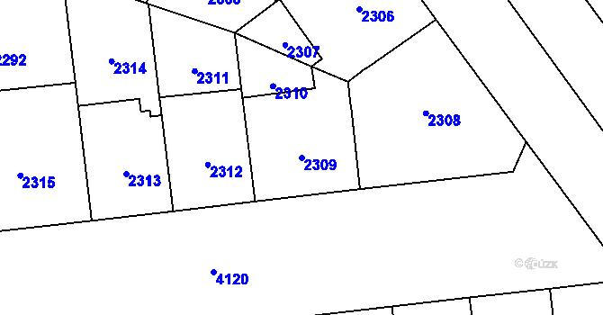 Parcela st. 2309 v KÚ Vinohrady, Katastrální mapa