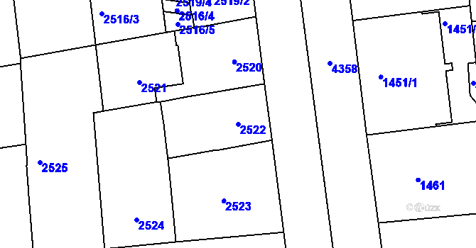Parcela st. 2522 v KÚ Vinohrady, Katastrální mapa