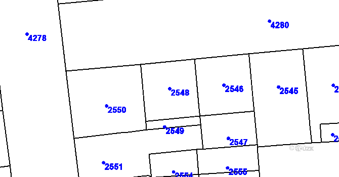 Parcela st. 2548 v KÚ Vinohrady, Katastrální mapa