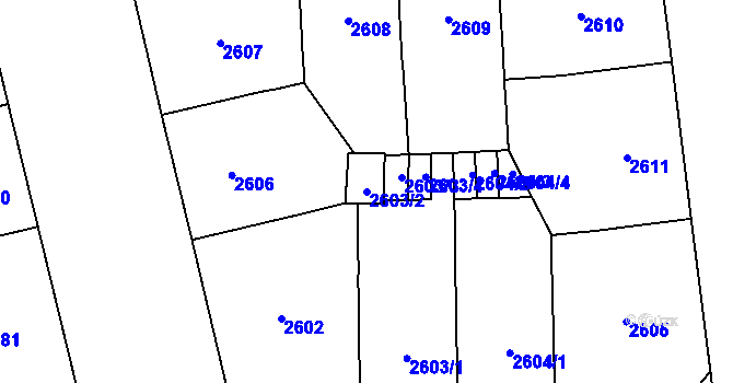 Parcela st. 2603/2 v KÚ Vinohrady, Katastrální mapa