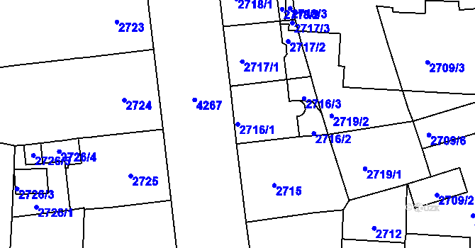 Parcela st. 2716/1 v KÚ Vinohrady, Katastrální mapa