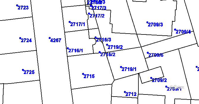 Parcela st. 2716/2 v KÚ Vinohrady, Katastrální mapa