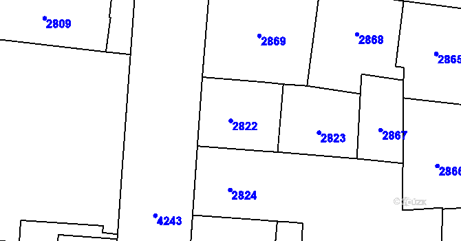 Parcela st. 2822 v KÚ Vinohrady, Katastrální mapa