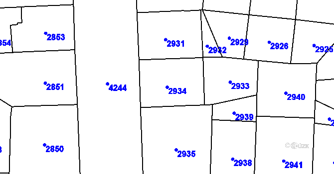 Parcela st. 2934 v KÚ Vinohrady, Katastrální mapa
