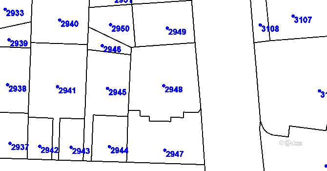 Parcela st. 2948 v KÚ Vinohrady, Katastrální mapa