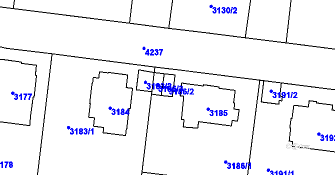Parcela st. 3186/2 v KÚ Vinohrady, Katastrální mapa