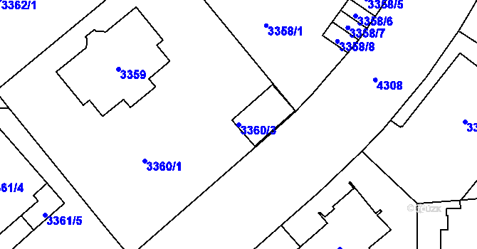 Parcela st. 3360/3 v KÚ Vinohrady, Katastrální mapa