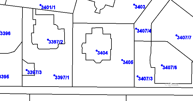 Parcela st. 3404 v KÚ Vinohrady, Katastrální mapa