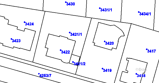 Parcela st. 3421 v KÚ Vinohrady, Katastrální mapa