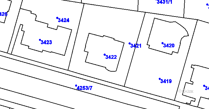 Parcela st. 3422 v KÚ Vinohrady, Katastrální mapa