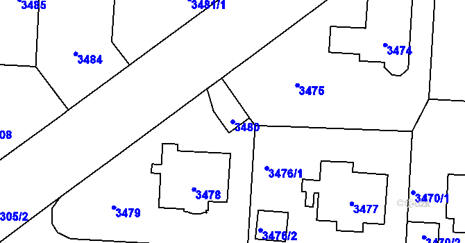 Parcela st. 3480 v KÚ Vinohrady, Katastrální mapa