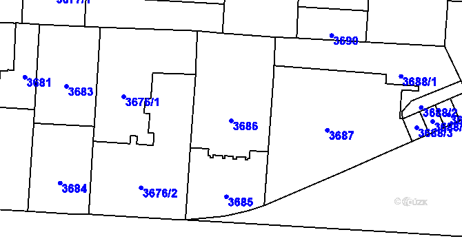 Parcela st. 3686 v KÚ Vinohrady, Katastrální mapa
