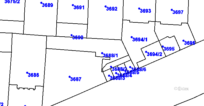 Parcela st. 3688/1 v KÚ Vinohrady, Katastrální mapa