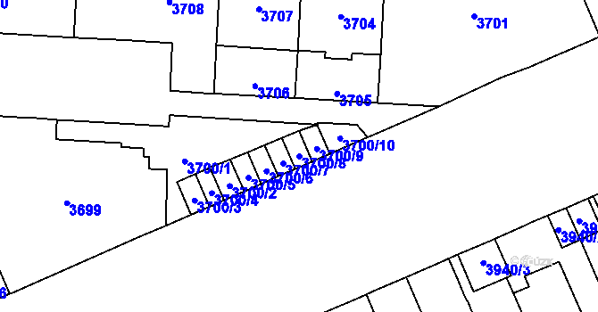Parcela st. 3700/8 v KÚ Vinohrady, Katastrální mapa