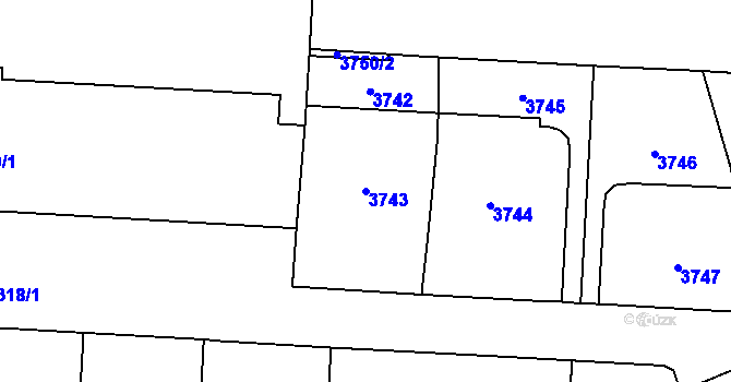 Parcela st. 3743 v KÚ Vinohrady, Katastrální mapa
