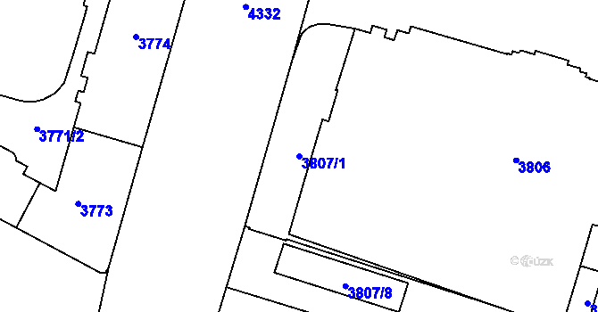 Parcela st. 3807/1 v KÚ Vinohrady, Katastrální mapa