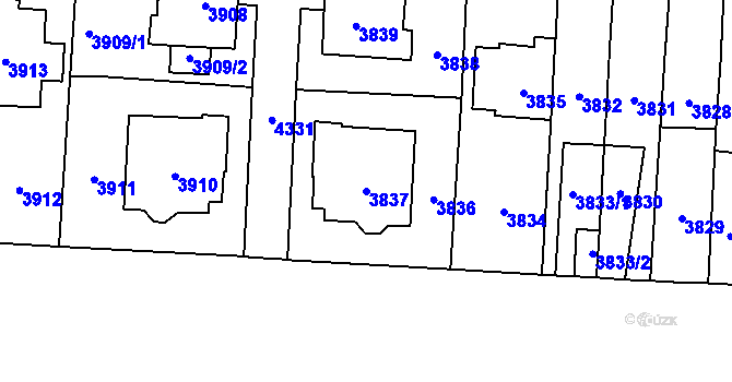 Parcela st. 3837 v KÚ Vinohrady, Katastrální mapa