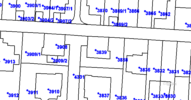 Parcela st. 3839 v KÚ Vinohrady, Katastrální mapa