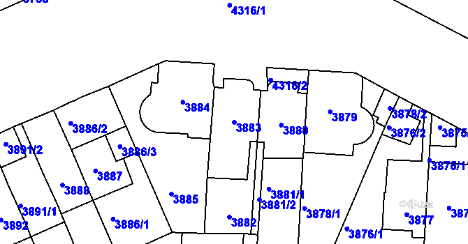 Parcela st. 3883 v KÚ Vinohrady, Katastrální mapa