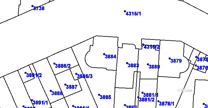 Parcela st. 3884 v KÚ Vinohrady, Katastrální mapa