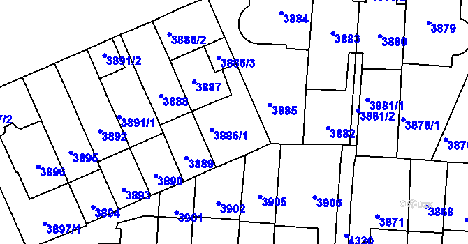 Parcela st. 3886 v KÚ Vinohrady, Katastrální mapa