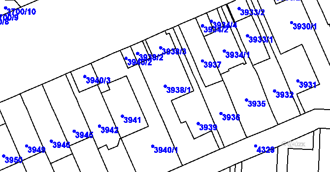 Parcela st. 3938/1 v KÚ Vinohrady, Katastrální mapa