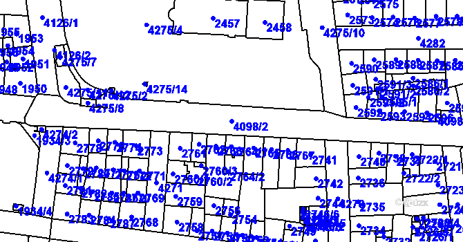 Parcela st. 4098/2 v KÚ Vinohrady, Katastrální mapa
