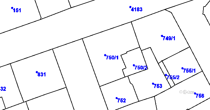 Parcela st. 750/1 v KÚ Vinohrady, Katastrální mapa
