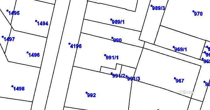 Parcela st. 991/1 v KÚ Vinohrady, Katastrální mapa