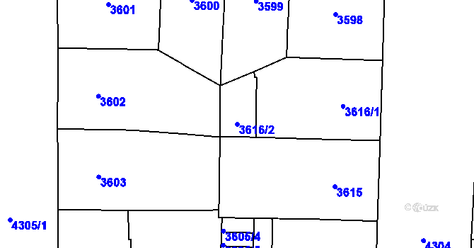 Parcela st. 3616/2 v KÚ Vinohrady, Katastrální mapa