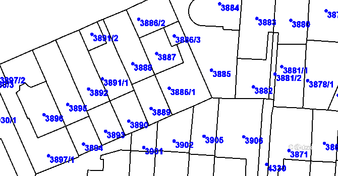 Parcela st. 3886/1 v KÚ Vinohrady, Katastrální mapa