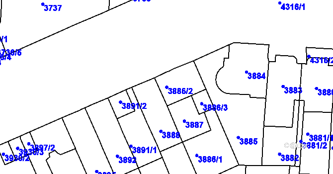 Parcela st. 3886/2 v KÚ Vinohrady, Katastrální mapa