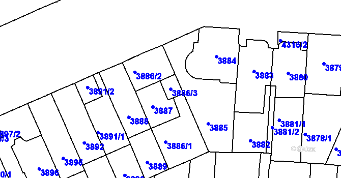 Parcela st. 3886/3 v KÚ Vinohrady, Katastrální mapa