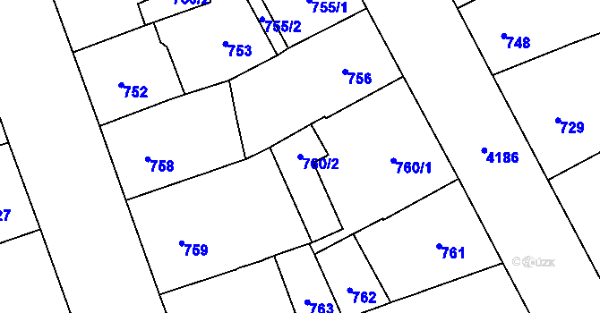 Parcela st. 760/2 v KÚ Vinohrady, Katastrální mapa