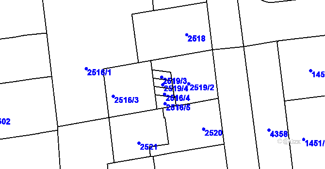 Parcela st. 2519/4 v KÚ Vinohrady, Katastrální mapa