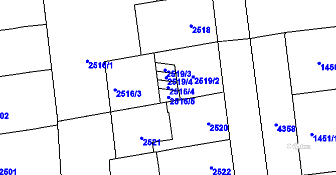 Parcela st. 2516/4 v KÚ Vinohrady, Katastrální mapa