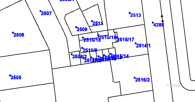 Parcela st. 2515/12 v KÚ Vinohrady, Katastrální mapa