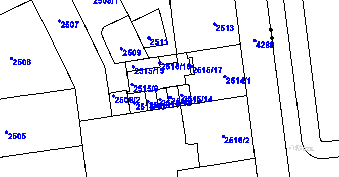 Parcela st. 2515/13 v KÚ Vinohrady, Katastrální mapa