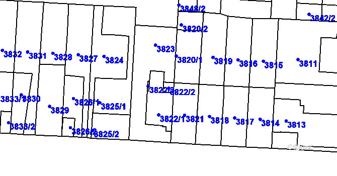 Parcela st. 3822/2 v KÚ Vinohrady, Katastrální mapa
