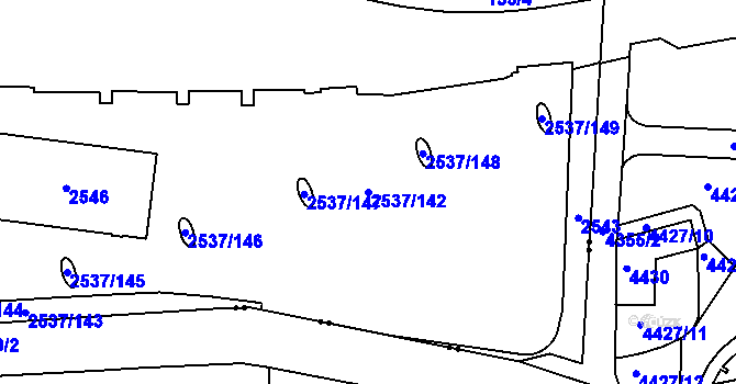 Parcela st. 2537/142 v KÚ Nové Město, Katastrální mapa
