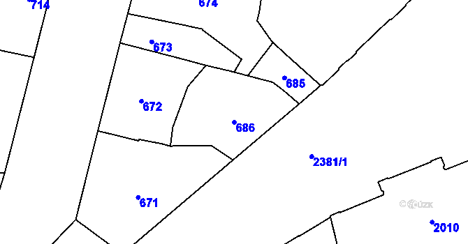 Parcela st. 686 v KÚ Nové Město, Katastrální mapa