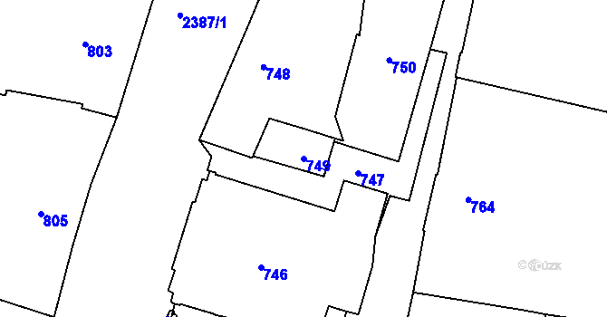 Parcela st. 749 v KÚ Nové Město, Katastrální mapa