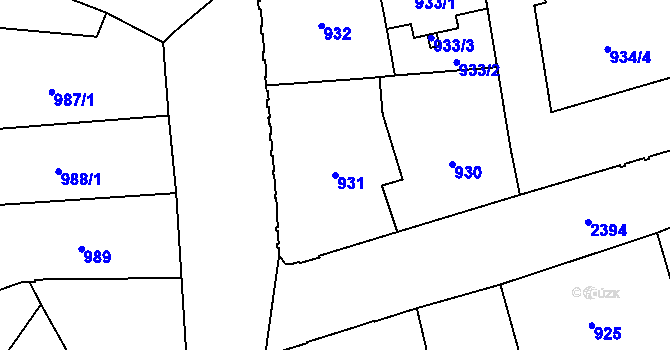Parcela st. 931 v KÚ Nové Město, Katastrální mapa