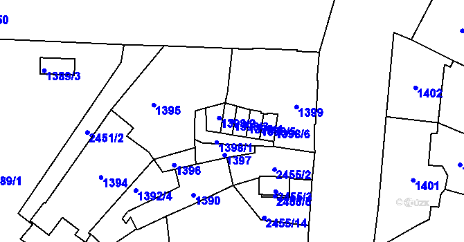 Parcela st. 1398/3 v KÚ Nové Město, Katastrální mapa