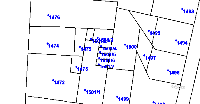 Parcela st. 1501/5 v KÚ Nové Město, Katastrální mapa