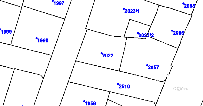 Parcela st. 2022 v KÚ Nové Město, Katastrální mapa